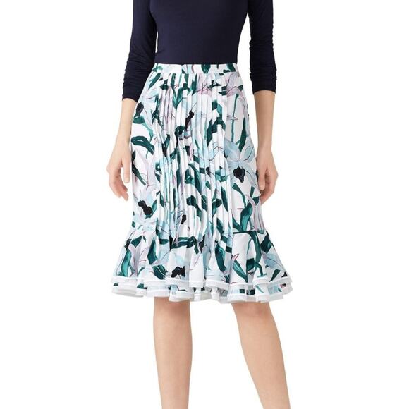 Tory Burch Louisa 100% silk floral pleated ruffled hem midi skirt Sz 6 feminine - Picture 1 of 13